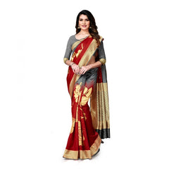 Generic Women's Banarasi Silk Saree With Blouse (Grey, Red, 5-6Mtrs)