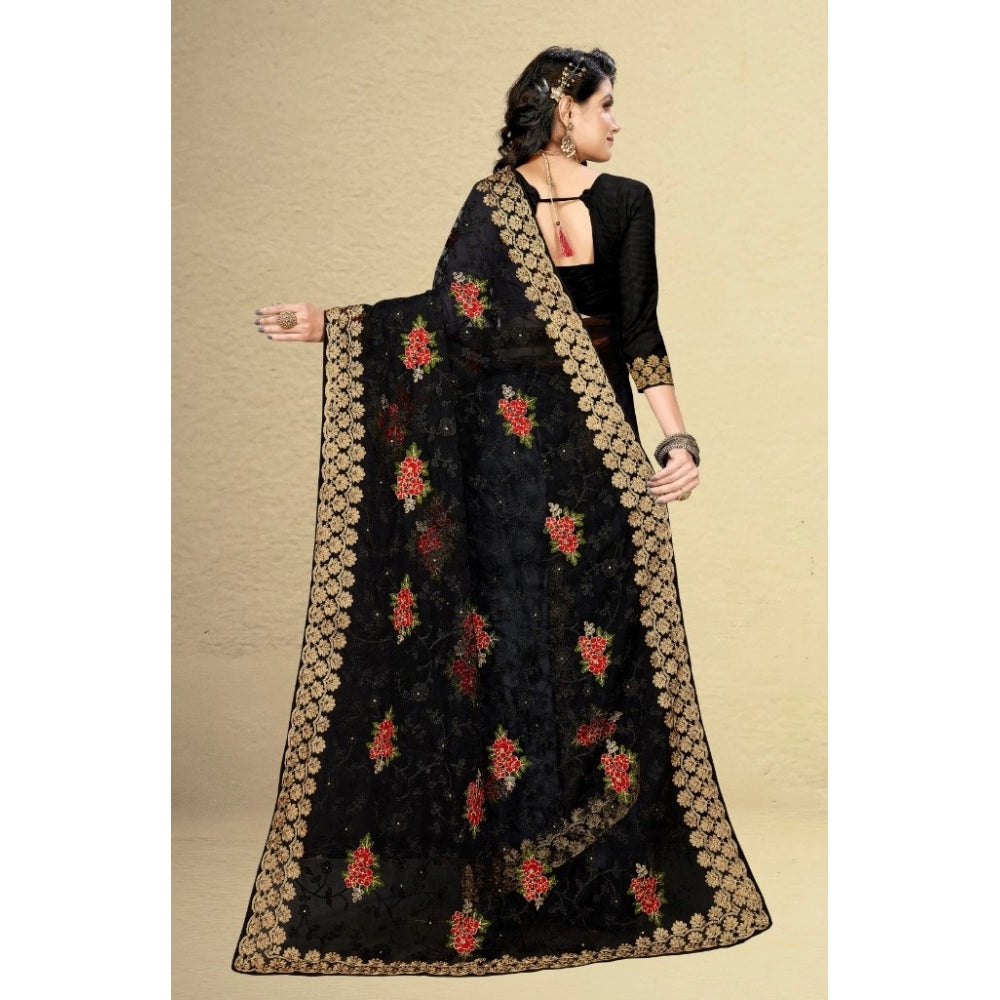 Generic Women's Net Saree With Blouse (Black, 5-6Mtrs)