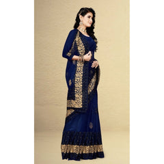 Generic Women's Net Saree With Blouse (Navy Blue, 5-6Mtrs)