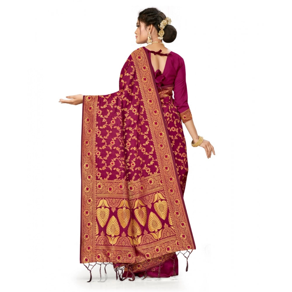 Generic Women's Banarasi Silk Saree With Blouse (Wine, 5-6Mtrs)