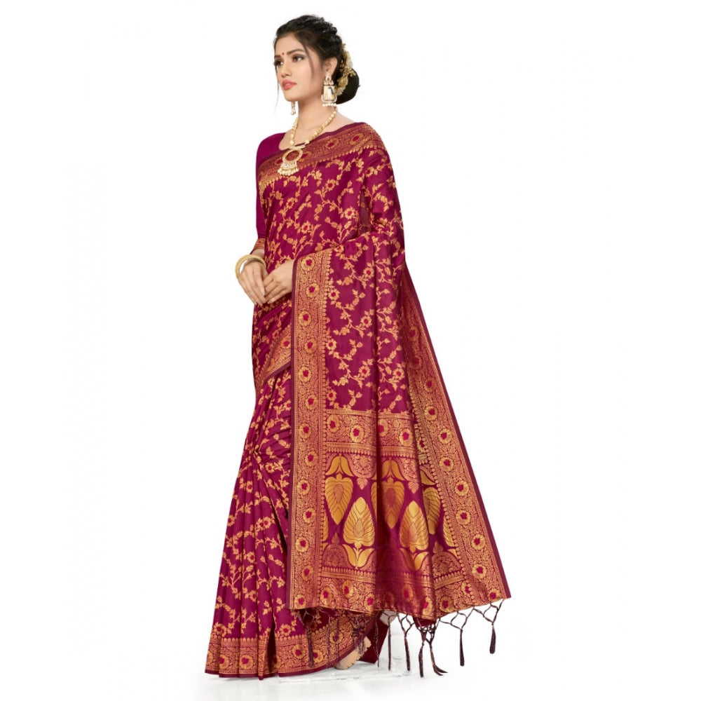 Generic Women's Banarasi Silk Saree With Blouse (Wine, 5-6Mtrs)