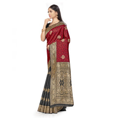 Generic Women's Banarasi Silk Saree With Blouse (Black, Red, 5-6Mtrs)