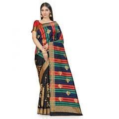 Generic Women's Banarasi Silk Saree With Blouse (Black, 5-6Mtrs)