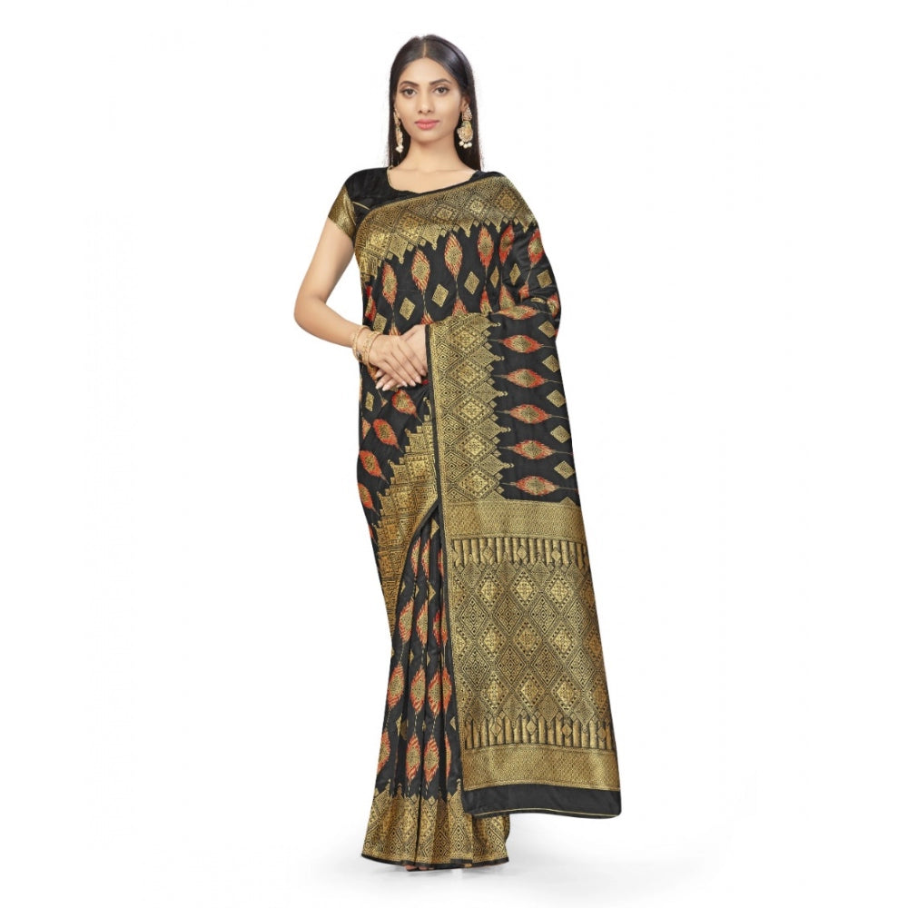 Generic Women's Banarasi Silk Saree With Blouse (Black, 5-6Mtrs)