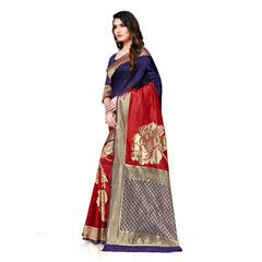 Generic Women's Banarasi Silk Saree With Blouse (Navy Blue, Red, 5-6Mtrs)