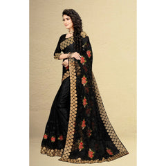 Generic Women's Net Saree With Blouse (Black, 5-6Mtrs)