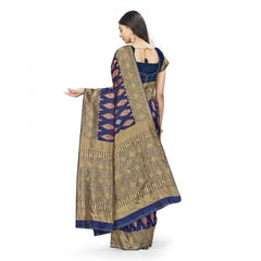 Generic Women's Banarasi Silk Saree With Blouse (Navy Blue, 5-6Mtrs)