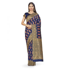 Generic Women's Banarasi Silk Saree With Blouse (Navy Blue, 5-6Mtrs)