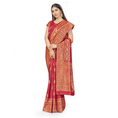 Generic Women's Banarasi Silk Saree With Blouse (Peach, 5-6Mtrs)