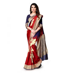 Generic Women's Banarasi Silk Saree With Blouse (Navy Blue, Red, 5-6Mtrs)