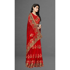 Generic Women's Net Saree With Blouse (Red, 5-6Mtrs)