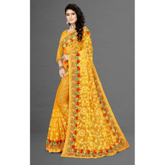 Generic Women's Net Saree With Blouse (Yellow, 5-6Mtrs)