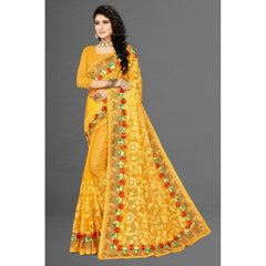 Generic Women's Net Saree With Blouse (Yellow, 5-6Mtrs)