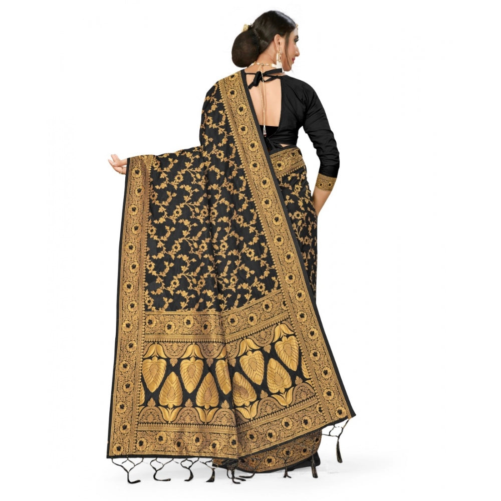 Generic Women's Banarasi Silk Saree With Blouse (Black, 5-6Mtrs)