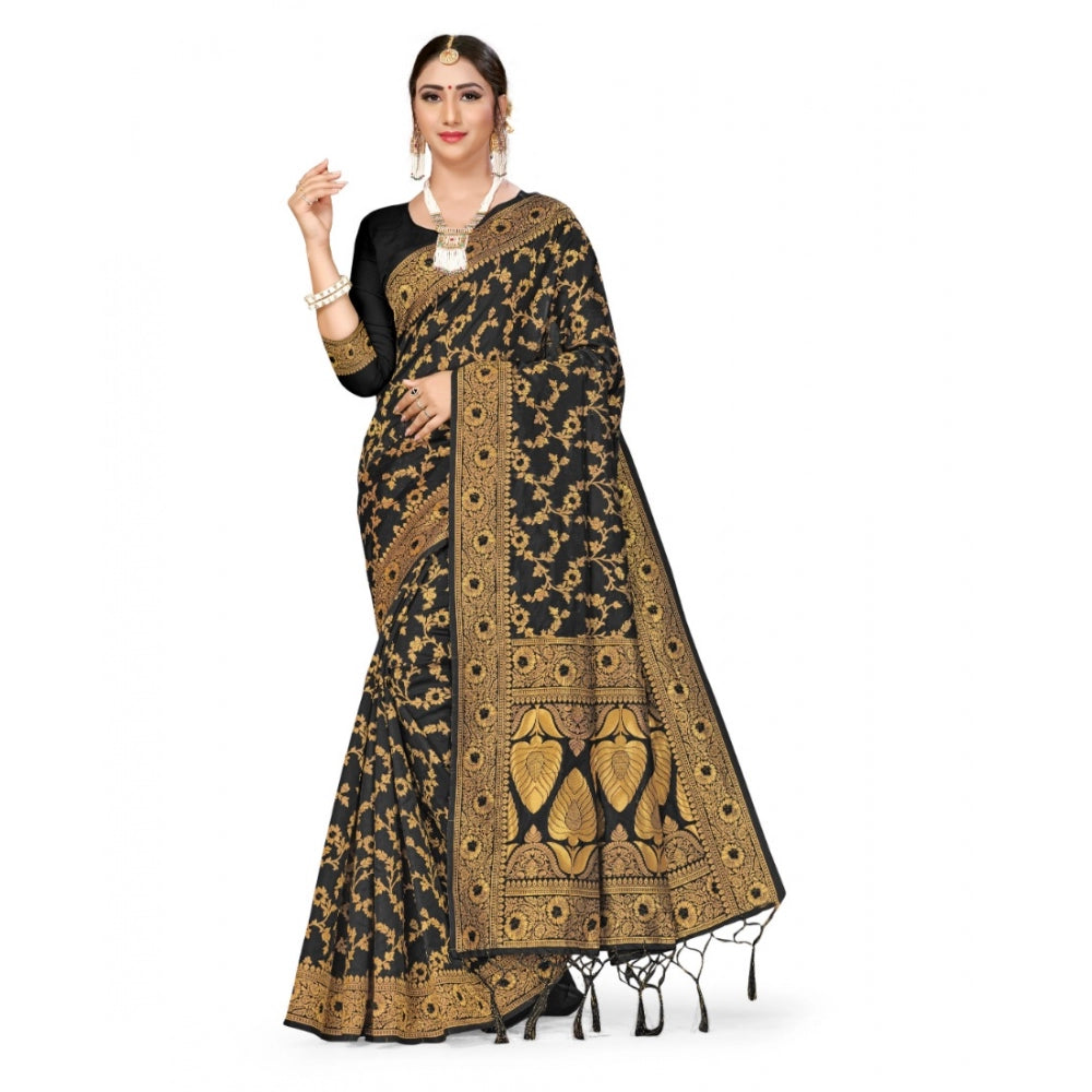 Generic Women's Banarasi Silk Saree With Blouse (Black, 5-6Mtrs)