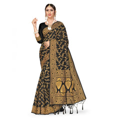 Generic Women's Banarasi Silk Saree With Blouse (Black, 5-6Mtrs)