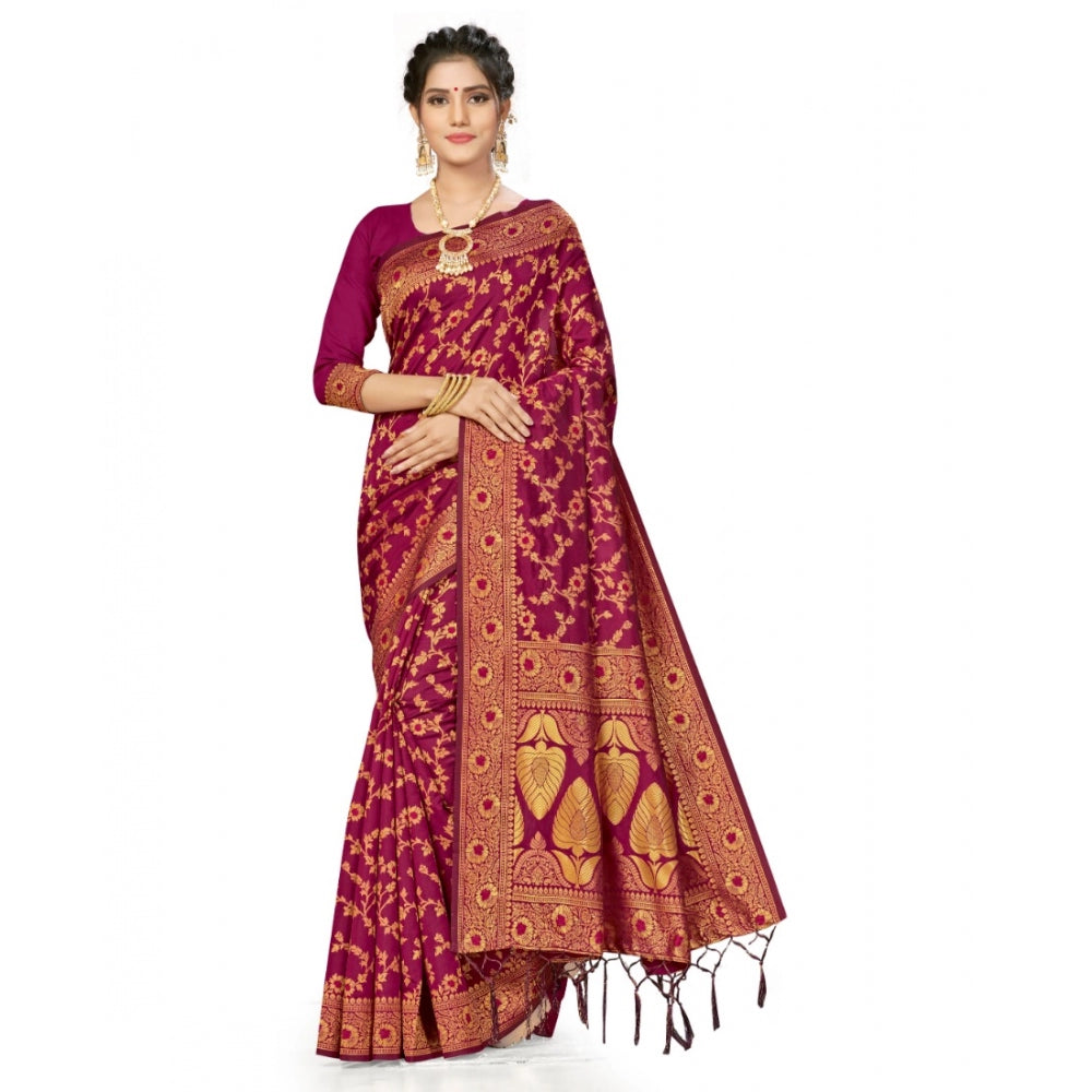 Generic Women's Banarasi Silk Saree With Blouse (Wine, 5-6Mtrs)