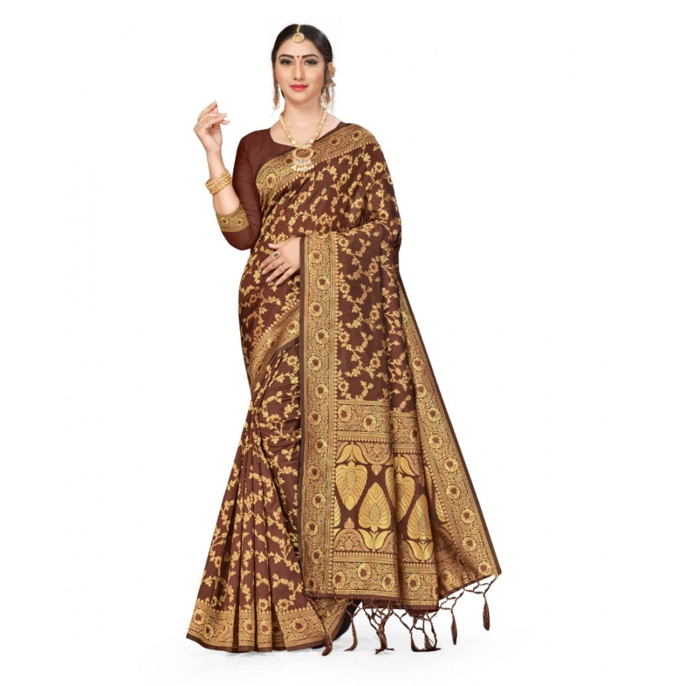 Generic Women's Banarasi Silk Saree With Blouse (Coffee, 5-6Mtrs)