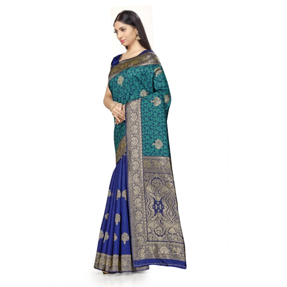 Generisches Banarasi-Seidensari mit Bluse für Damen (Marineblau, Rama, 5–6 m)