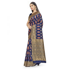 Generic Women's Banarasi Silk Saree With Blouse (Navy Blue, 5-6Mtrs)