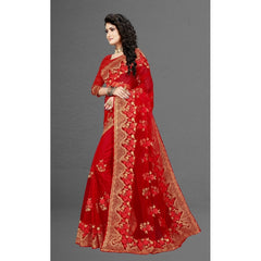 Generic Women's Net Saree With Blouse (Red, 5-6Mtrs)