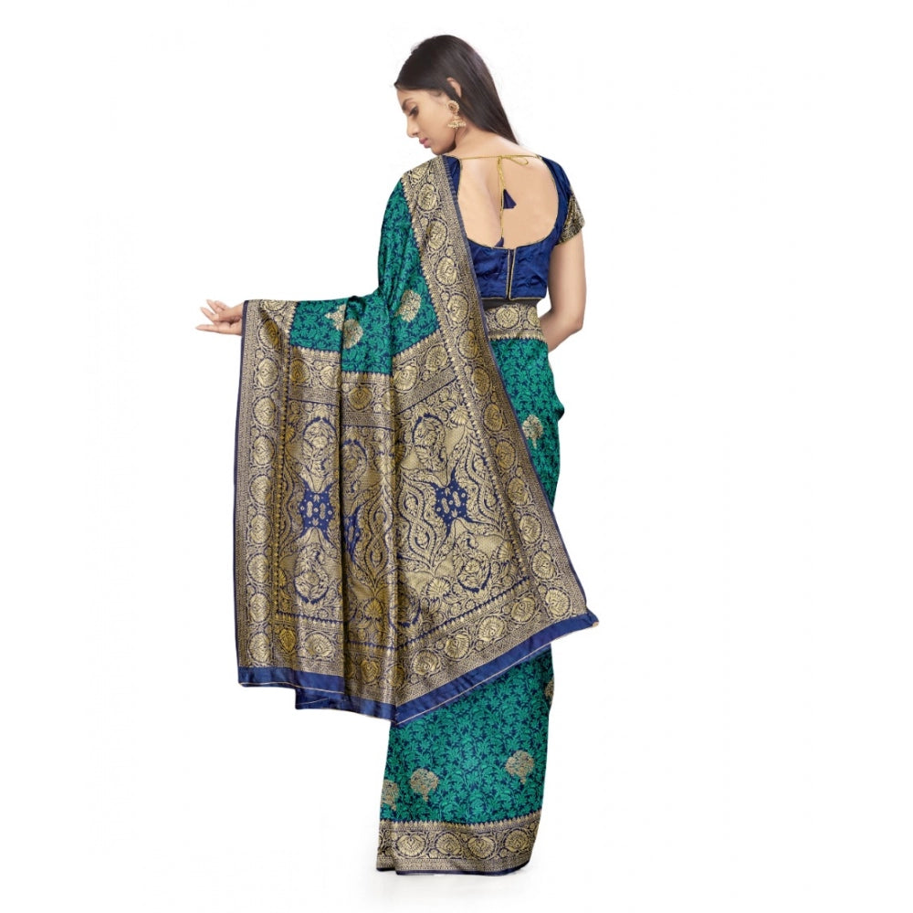 Generisches Banarasi-Seidensari mit Bluse für Damen (Marineblau, Rama, 5–6 m)