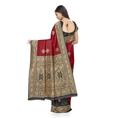 Generic Women's Banarasi Silk Saree With Blouse (Black, Red, 5-6Mtrs)