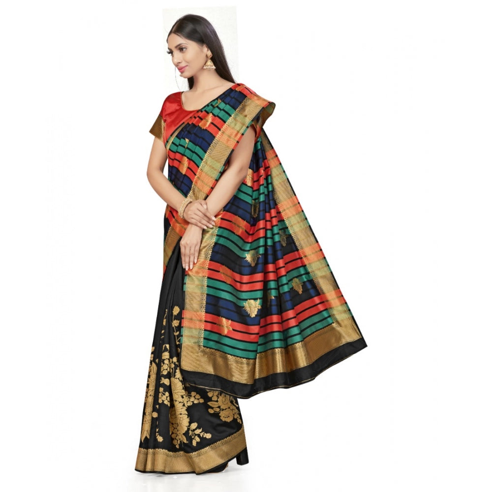 Generic Women's Banarasi Silk Saree With Blouse (Black, 5-6Mtrs)