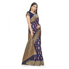 Generic Women's Banarasi Silk Saree With Blouse (Navy Blue, 5-6Mtrs)