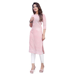 Generic Women's Cotton Straight Kurti (Pink)