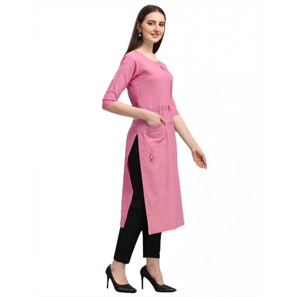 Generic Women's Cotton Straight Kurti (Pink)