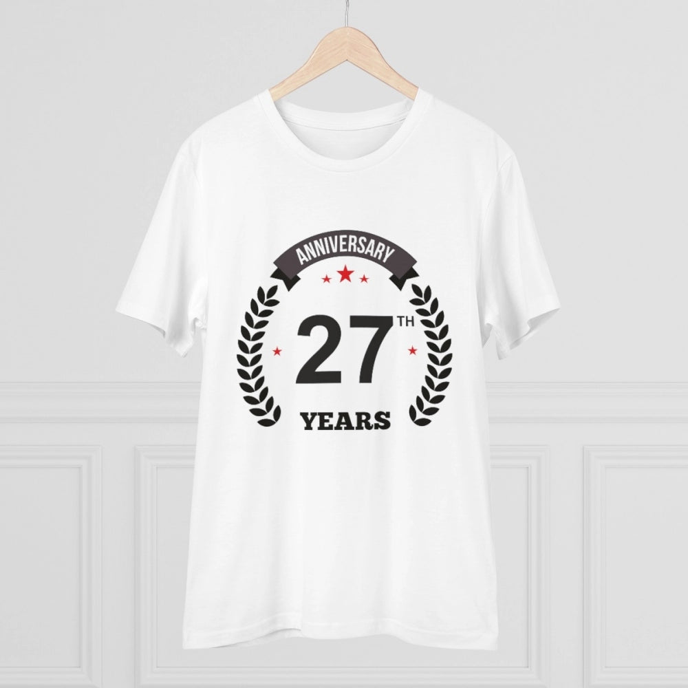 Generic Men's PC Cotton 27th Anniversary Printed T Shirt (Color: White, Thread Count: 180GSM)