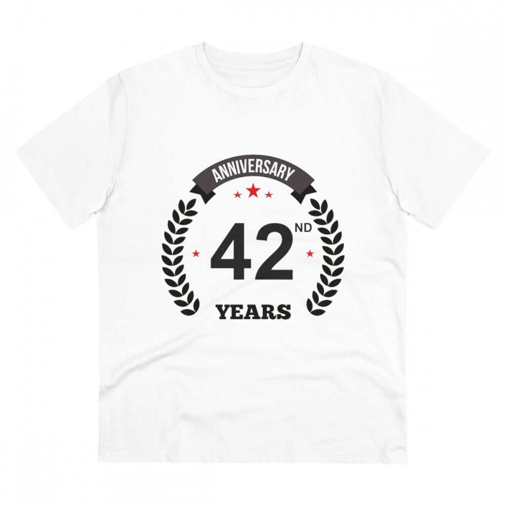 Generisches bedrucktes T-Shirt „42. Jubiläum“ aus PC-Baumwolle für Herren (Farbe: Weiß, Fadendichte: 180 g/m²)