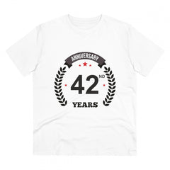 Generisches bedrucktes T-Shirt „42. Jubiläum“ aus PC-Baumwolle für Herren (Farbe: Weiß, Fadendichte: 180 g/m²)