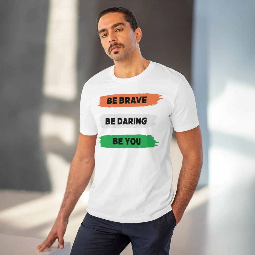 Generisches T-Shirt aus PC-Baumwolle mit Aufdruck „Be Brave Be You“ für Herren (Farbe: Weiß, Fadendichte: 180 g/m²)