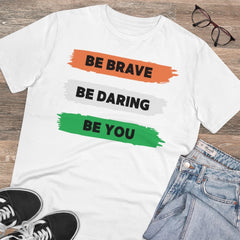 Generisches T-Shirt aus PC-Baumwolle mit Aufdruck „Be Brave Be You“ für Herren (Farbe: Weiß, Fadendichte: 180 g/m²)