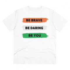 Generisches T-Shirt aus PC-Baumwolle mit Aufdruck „Be Brave Be You“ für Herren (Farbe: Weiß, Fadendichte: 180 g/m²)