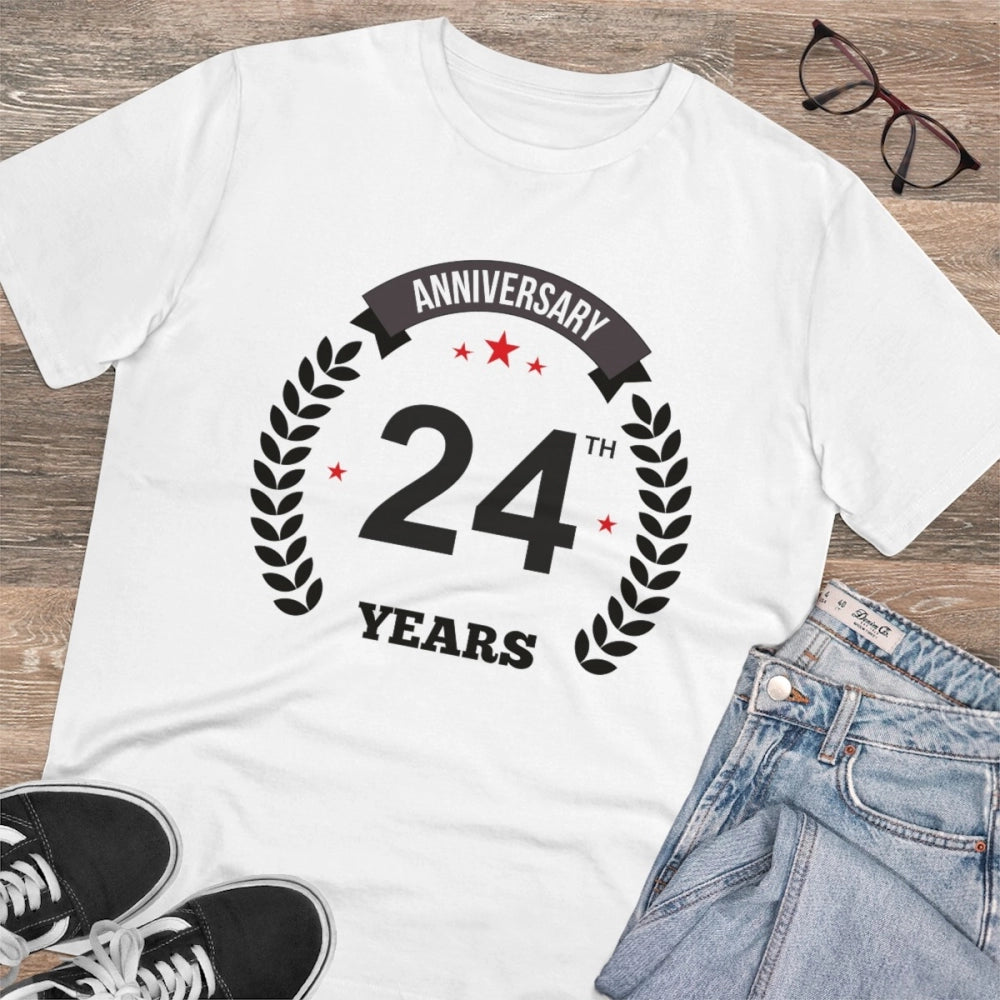 Generisches T-Shirt aus PC-Baumwolle mit Aufdruck „24. Jubiläum“ für Herren (Farbe: Weiß, Fadendichte: 180 g/m²)