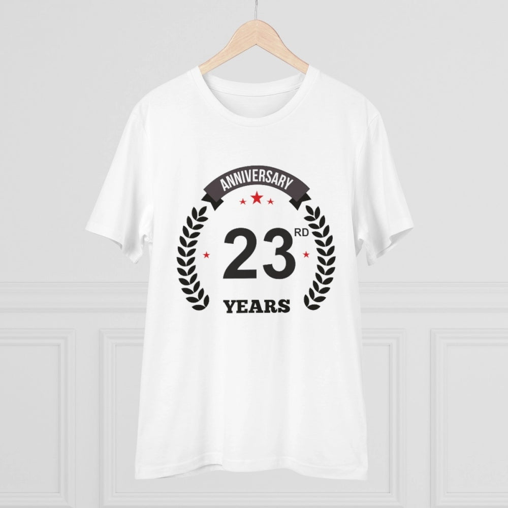 Generic Men's PC Cotton 23rd Anniversary Printed T Shirt (Color: White, Thread Count: 180GSM)