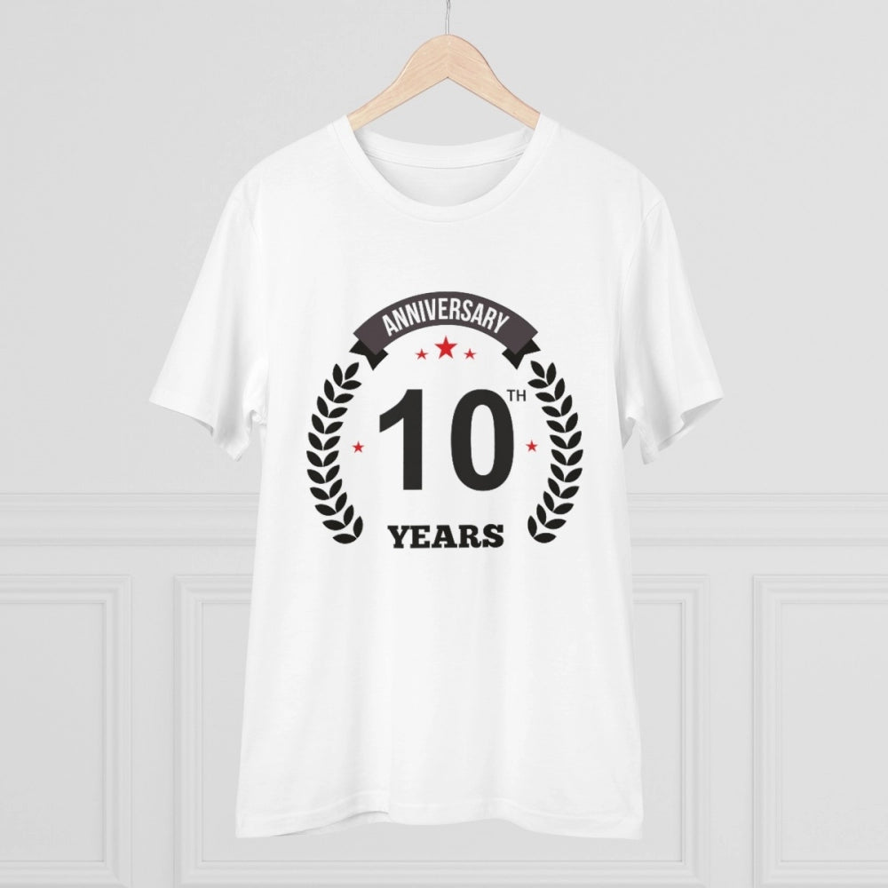 Generic Men's PC Cotton 10th Anniversary Printed T Shirt (Color: White, Thread Count: 180GSM)