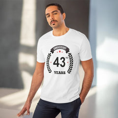 Generisches bedrucktes T-Shirt „43. Jubiläum“ aus PC-Baumwolle für Herren (Farbe: Weiß, Fadendichte: 180 g/m²)