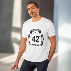 Generisches bedrucktes T-Shirt „42. Jubiläum“ aus PC-Baumwolle für Herren (Farbe: Weiß, Fadendichte: 180 g/m²)