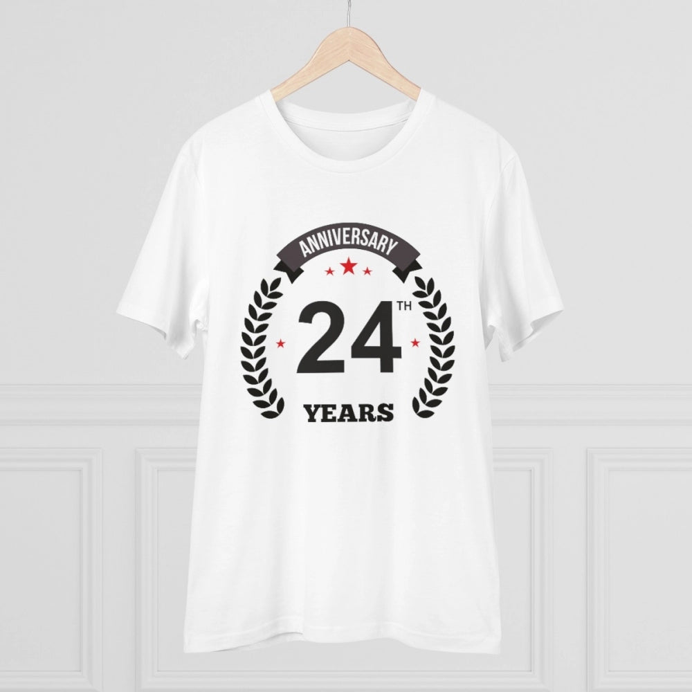 Generisches T-Shirt aus PC-Baumwolle mit Aufdruck „24. Jubiläum“ für Herren (Farbe: Weiß, Fadendichte: 180 g/m²)