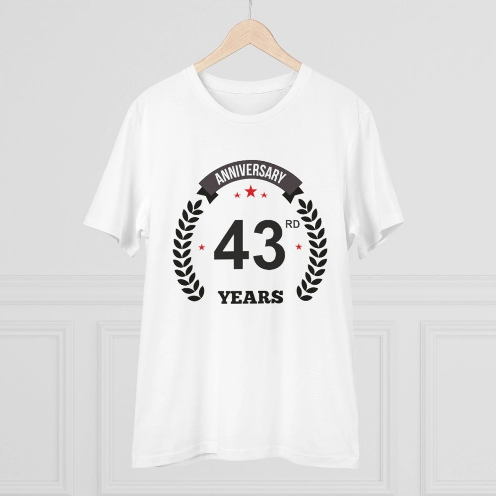 Generisches bedrucktes T-Shirt „43. Jubiläum“ aus PC-Baumwolle für Herren (Farbe: Weiß, Fadendichte: 180 g/m²)