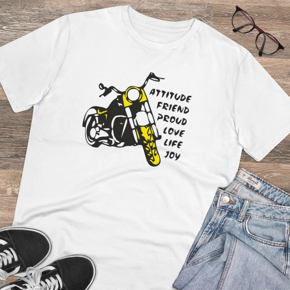 Generisches T-Shirt für Herren aus PC-Baumwolle mit Fahrradmotiv (Farbe: Weiß, Fadendichte: 180 g/m²)