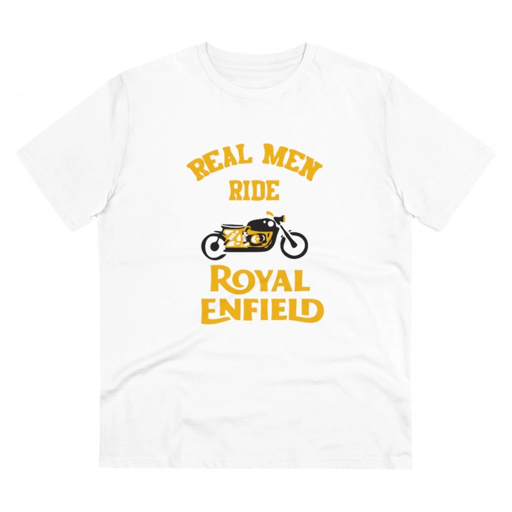 Generisches T-Shirt für Herren aus PC-Baumwolle mit Fahrradmotiv (Farbe: Weiß, Fadendichte: 180 g/m²)