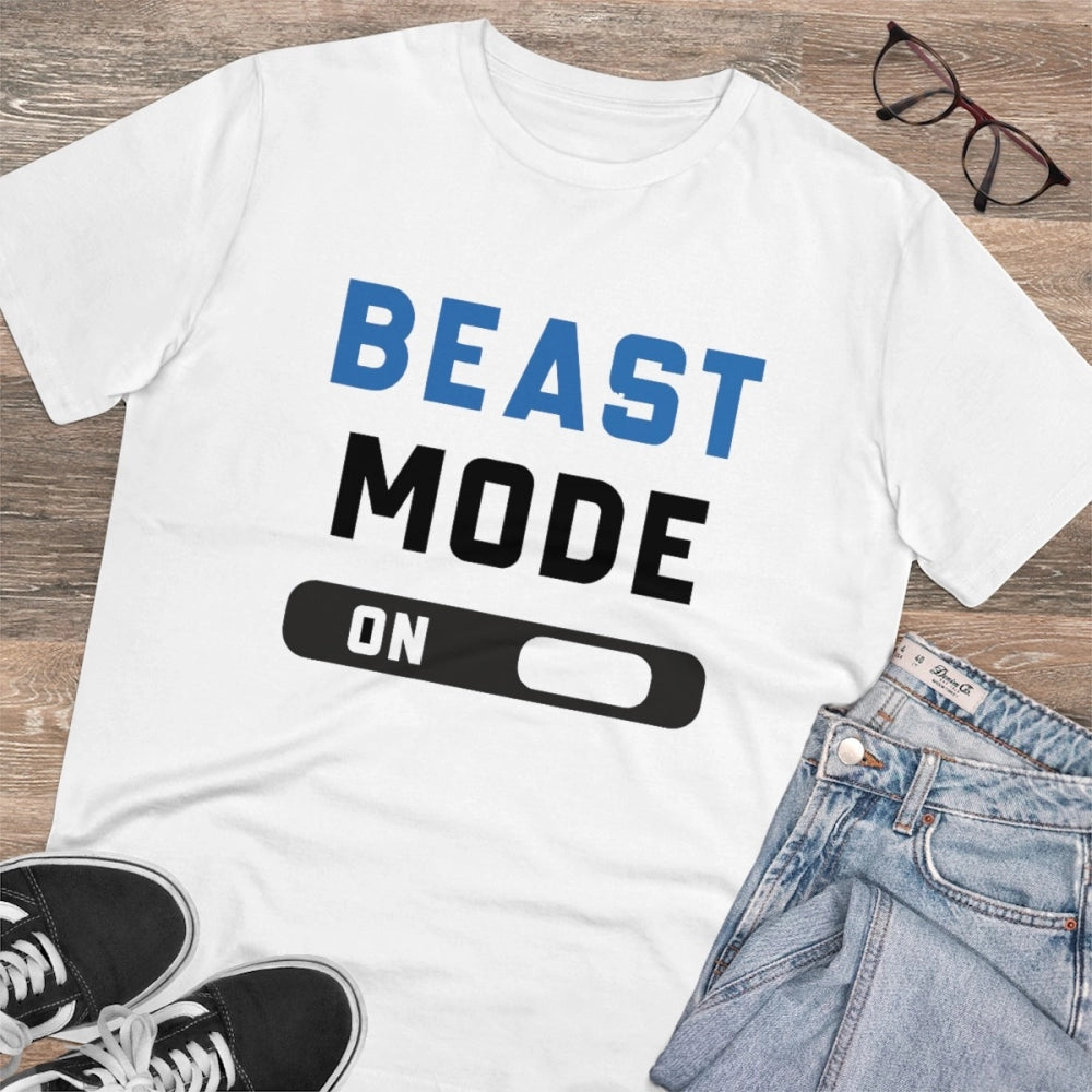 Generisches T-Shirt aus PC-Baumwolle mit Aufdruck „Beast Mode On“ für Herren (Farbe: Weiß, Fadendichte: 180 g/m²)