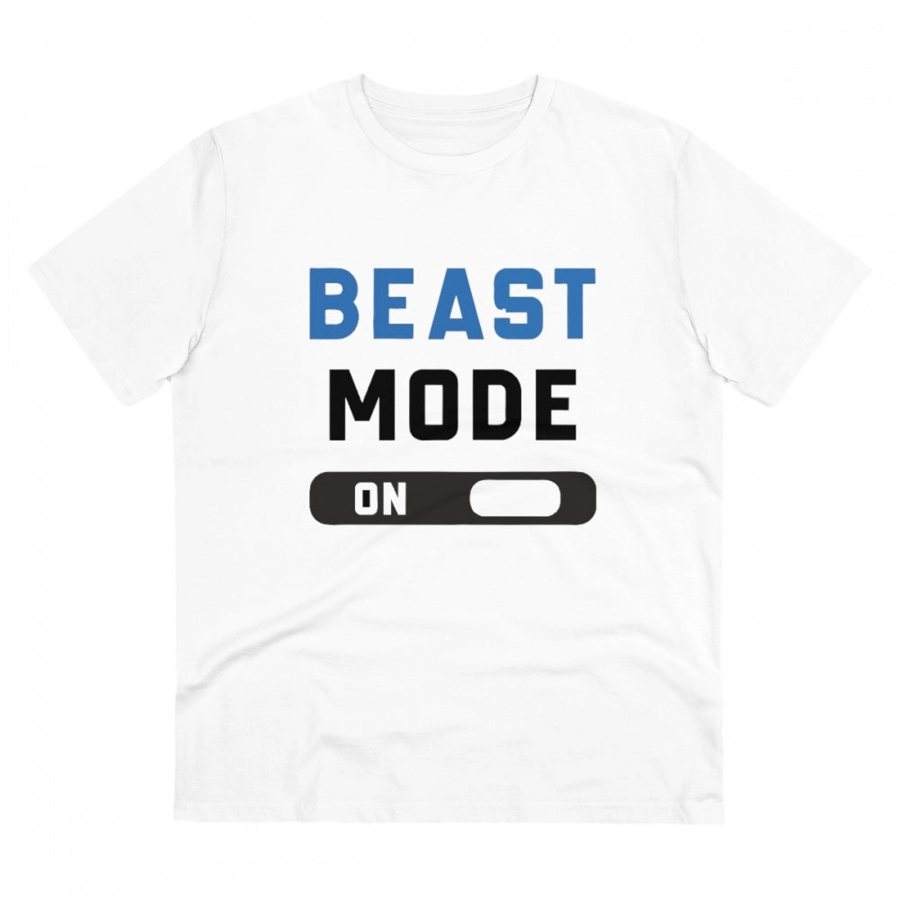 Generic Men's PC Cotton Beast Mode On Printed T Shirt (Color: White, Thread Count: 180GSM)