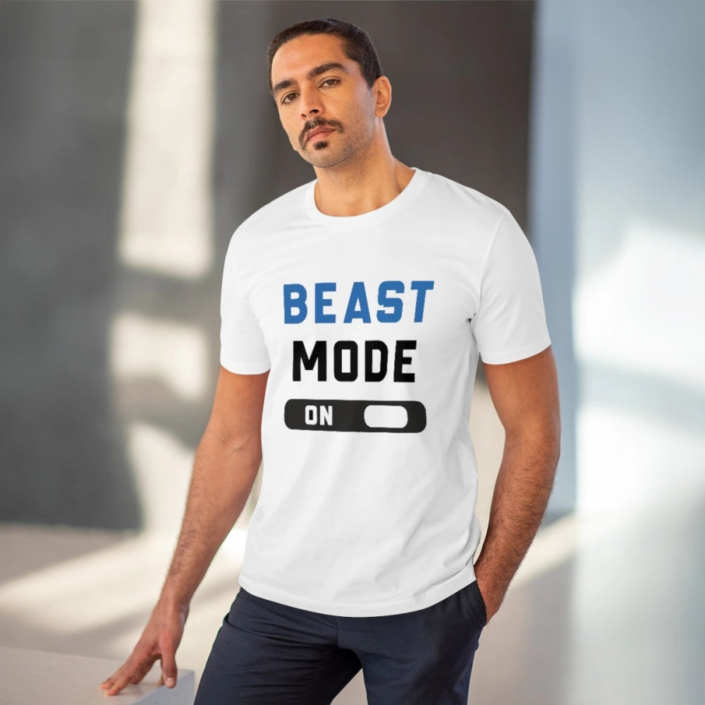 Generisches T-Shirt aus PC-Baumwolle mit Aufdruck „Beast Mode On“ für Herren (Farbe: Weiß, Fadendichte: 180 g/m²)