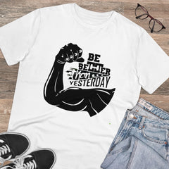 Generisches T-Shirt aus PC-Baumwolle mit Aufdruck „Be Beter Than Yesterday“ für Herren (Farbe: Weiß, Fadendichte: 180 g/m²)